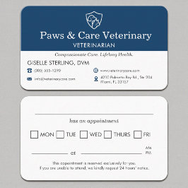 Cartão De Visita Veterinary Office Pet Visit Reminder