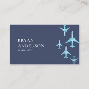 Cartão De Visita Viagem Agent Blue Watercolor Aviões