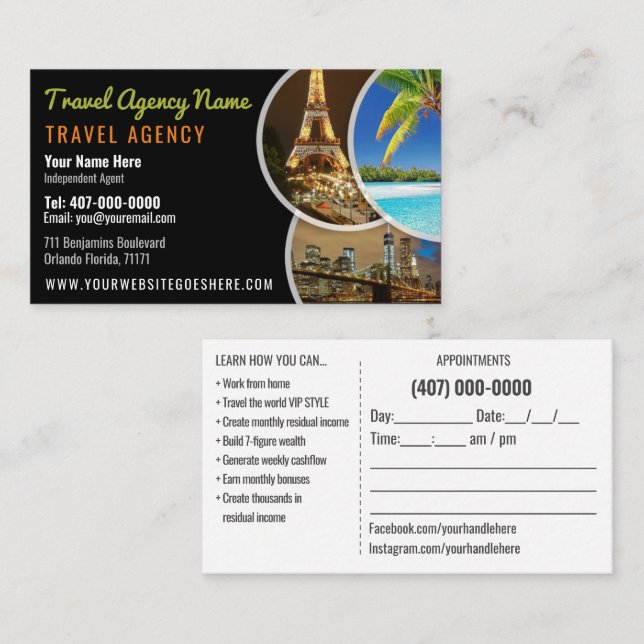 Cartão de visita viagem Agent Modelo (Frente/Verso)