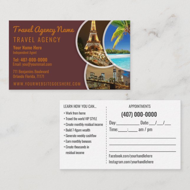 Cartão de visita viagem Agent Modelo (Frente/Verso)