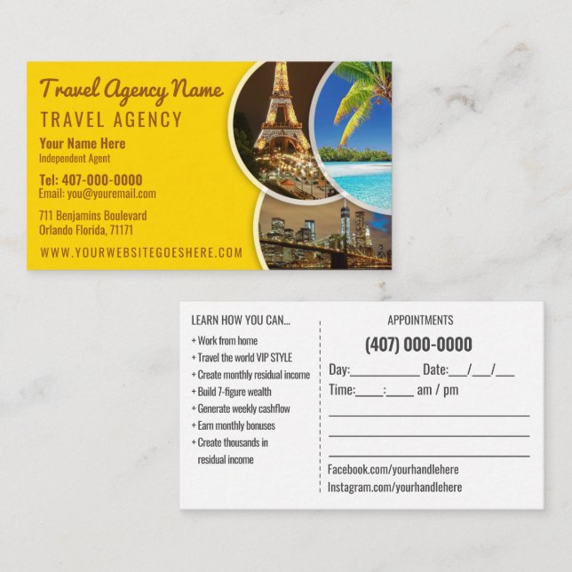 Cartão de visita viagem Agent Modelo (Frente/Verso)