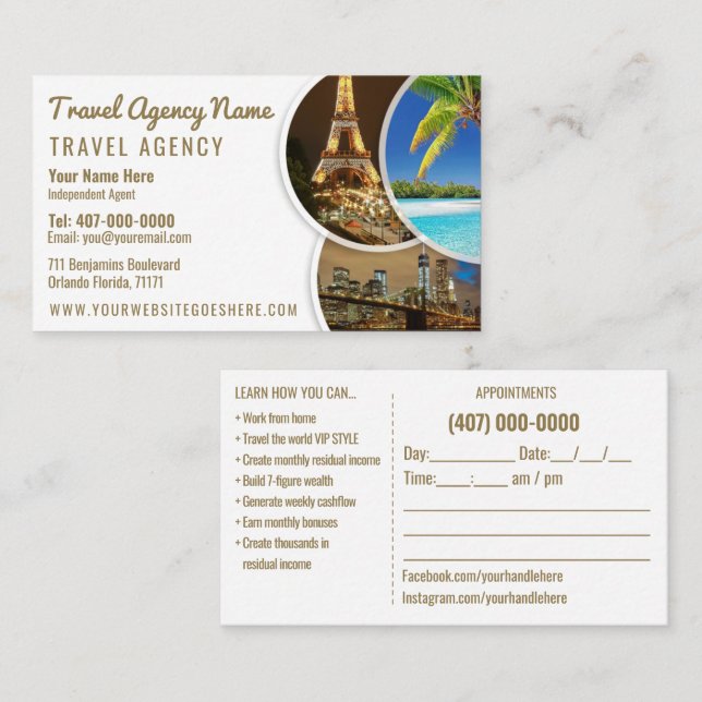 Cartão de visita viagem Agent Modelo (Frente/Verso)