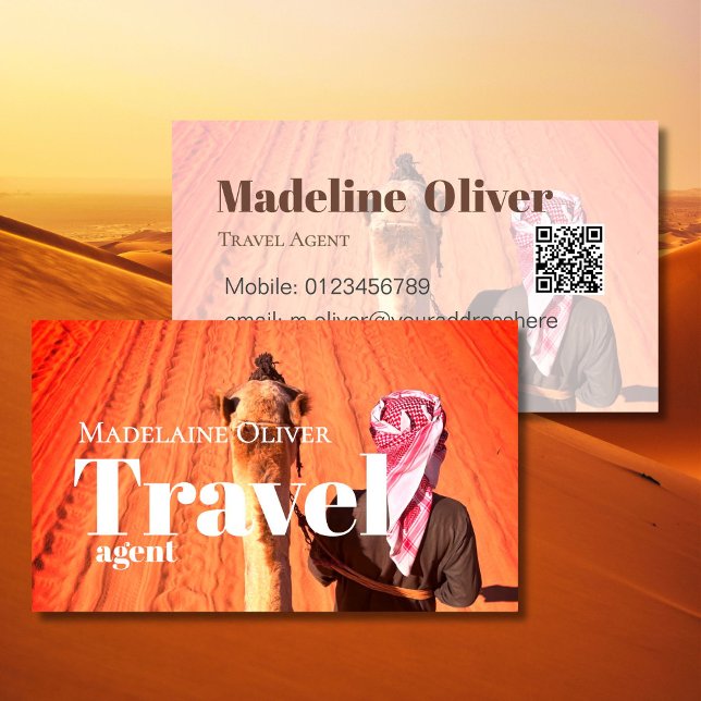 Cartão De Visita Viagem Agent QR Code Desert Scene White Business (Criador carregado)