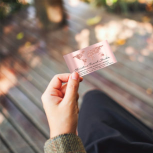 Cartão De Visita Viagem Blogger Agency Earth Globe Rosa Glitter