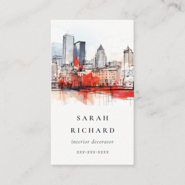 Cartão De Visita Viagem de Aquarelas da Cidade de Boston de Massach (Frente)