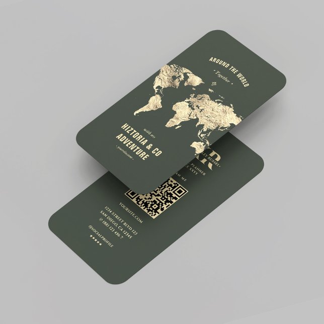Cartão De Visita Viagem Planner moderno Adventure Dark Dourado (Modern Travel Planner Dark Green Gold Travel Agent Business Card
)