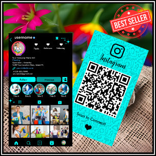 Cartão De Visita Vibrante QR do Instagram do Serviço de Empregadas