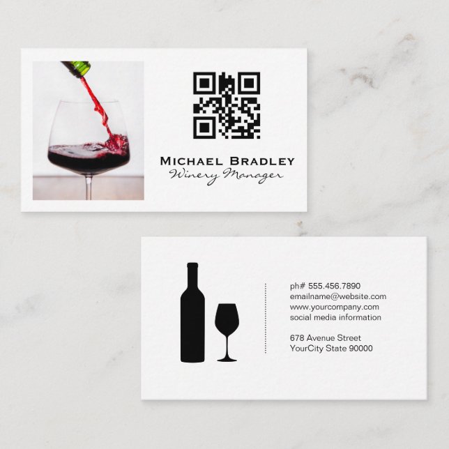 Cartão De Visita Vidro de vinho tinto | código qr (Frente/Verso)