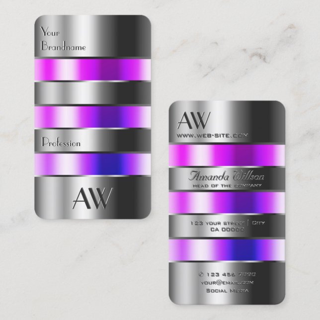 Cartão De Visita Vidro prateado, com aparência rosa, fluidos roxos  (Frente/Verso)