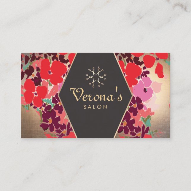 Cartão De Visita Vinatge Dourado Floral Salon Tesoura (Frente)
