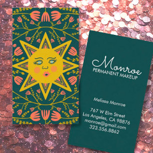 Cartão De Visita Vinhas Sol e Flores Elegantes Ilustradas Escuras