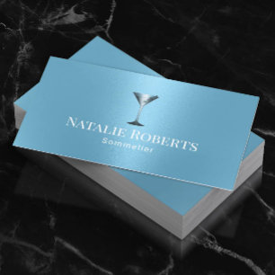 Cartão De Visita Vinho Barman Sommelier Moderno Azul Claro