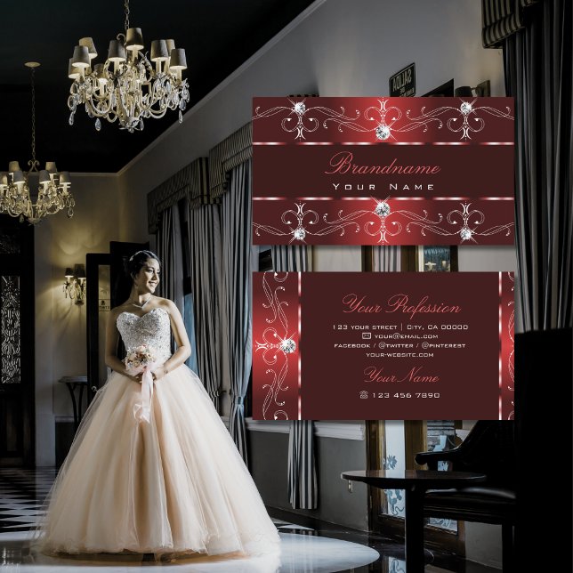 Cartão De Visita Vinho Escuro Ornamental Bordas Ornamentados Vermel (Criador carregado)