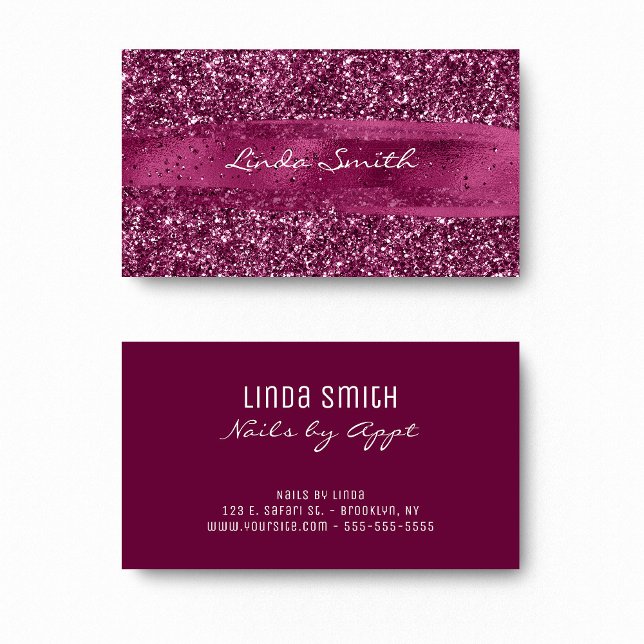 Cartão De Visita Vinho-reluzente e Pincel-Traço (Wine Glitter and Brush Stroke Business Card)