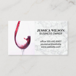 Cartão De Visita Vinho vermelho em vidro  Mármore Branco
