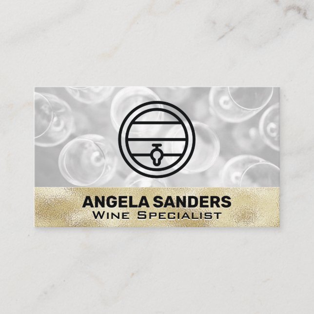 Cartão De Visita Vinhos de Textura Dourada | Barril De Vinho (Frente)