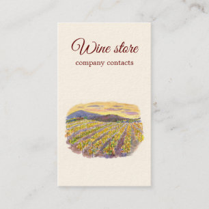 Cartão De Visita Vinícola Vinhedos Pôr do Sol em Aquarela Marca