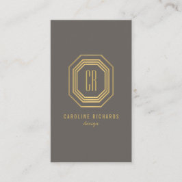 Cartão De Visita Vintage Art Deco Monograma Dourado/Cinza Vertical