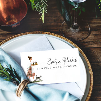 Cartão De Visita Vintage Bakery Lady with Cat Personalized