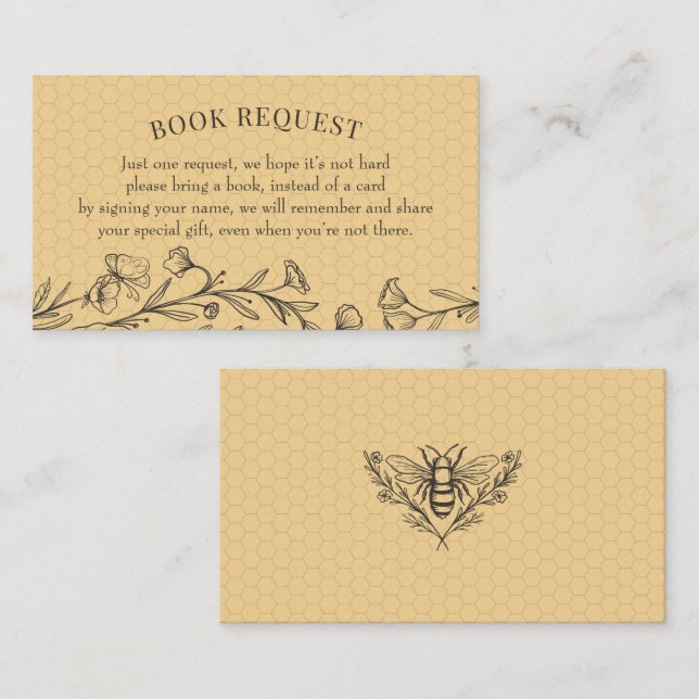 Cartão De Visita Vintage Bee Wildflower Book Request Insert Card (Frente/Verso)