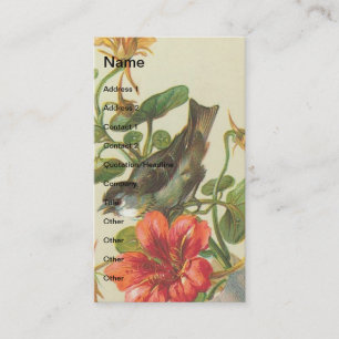 Cartão De Visita Vintage Bird e Nasturium Flowers