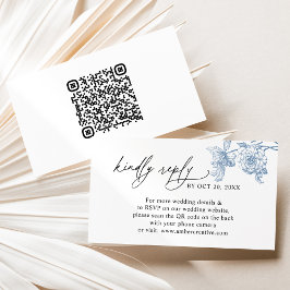 Cartão De Visita Vintage Blue Floral Código QR Casamento RSVP