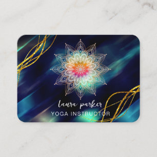 Cartão De Visita Vintage Blue Mandala Meditação Dourada Holística