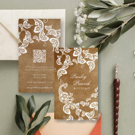 Cartão De Visita Vintage Boho Chic Paisley Elegant Floral Peacock