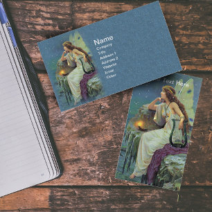 Cartão De Visita Vintage Bonito Fada Fae Harp Candela Oceano