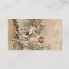 Cartão De Visita Vintage Cherub com Stork pelo Lago