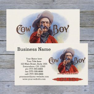 Cartão De Visita Vintage Cigar Label Art, Cowboy bate a marca