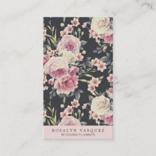 Cartão De Visita Vintage Dark Floral em Preto   Vertical