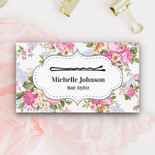 Cartão De Visita Vintage Floral Bobby Pin Beauty Salon Hair Stylist