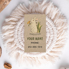 Cartão De Visita Vintage Floral Boho Rabbit Babysitter QR Kraft