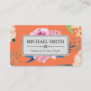 Cartão De Visita Vintage Floral Elegante Cor Moderna do Coral