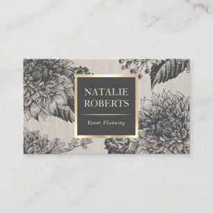 Cartão De Visita Vintage Floral Elegante Linen - Salão de Planejam