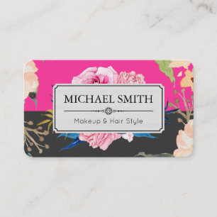 Cartão De Visita Vintage Floral Elegante Moderno Rosa Quente Jato