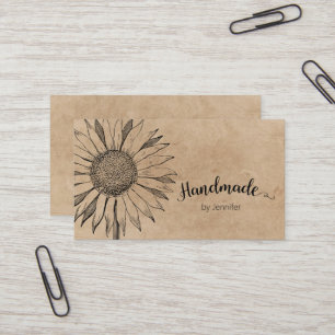 Cartão De Visita Vintage Floral Kraft Minimalista Fabricado à mão