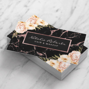 Cartão De Visita Vintage Floral Rosa Dourado Marble Beauty Salon & 