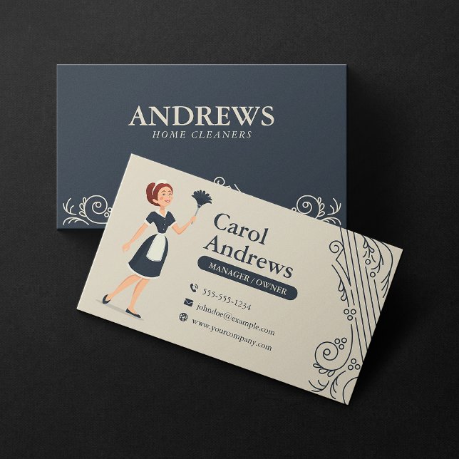 Cartão De Visita Vintage Lady House Clearing House (Criador carregado)