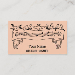 Cartão De Visita Vintage Line Art Birds Notas de Música Personaliza