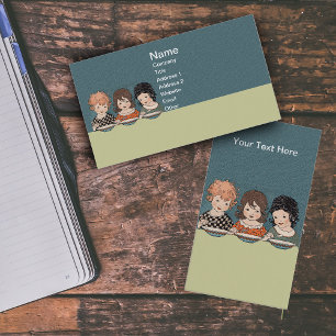 Cartão De Visita Vintage Meninas Comendo Sopa Três Irmãs