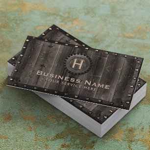 Cartão De Visita Vintage Metal Frame Monograma Madeira de Casca Ele