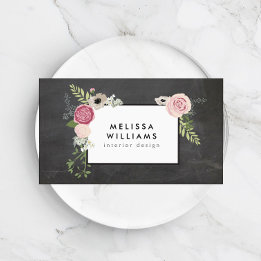Cartão De Visita Vintage Modern Floral Motif em Chalkboard Designer