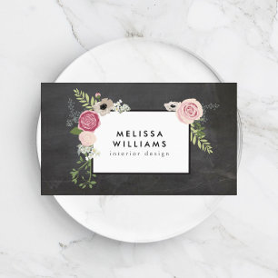 Cartão De Visita Vintage Modern Floral Motif em Chalkboard Designer