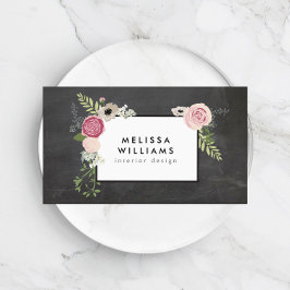 Cartão De Visita Vintage Modern Floral Motif em Chalkboard Designer