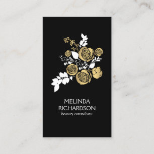 Cartão De Visita Vintage Modern Floral Motif em Dourado e Branco IV