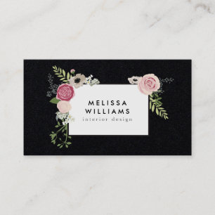Cartão De Visita Vintage Modern Floral Motif em Papel Preto