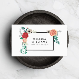 Cartão De Visita Vintage Modern Floral Motif em White Designer