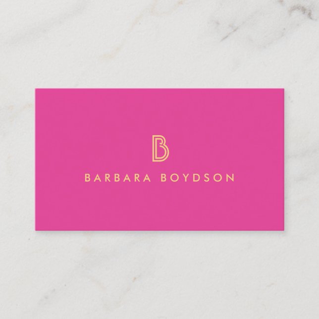 CARTÃO DE VISITA VINTAGE MODERN PINK E LOGOTIPO INICIAL DOURADO DO  (Frente)